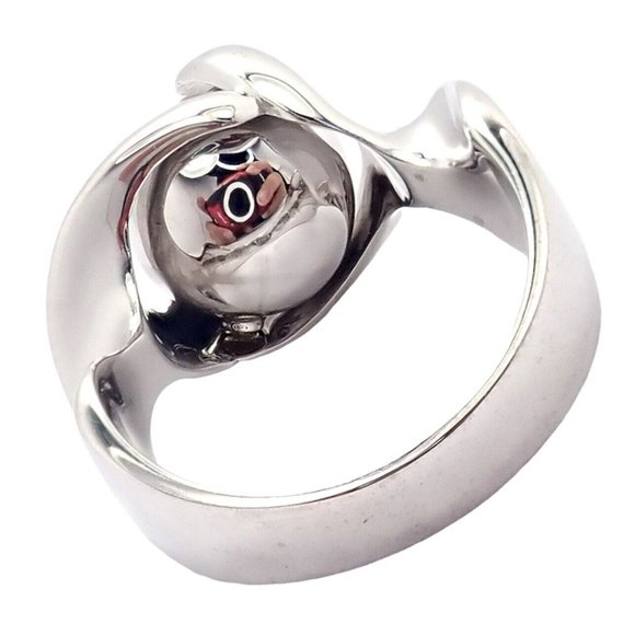 Authentic! Marina B 18k White Gold Rolling Ball Globe Ring Sz 7 - Picture 8 of 9